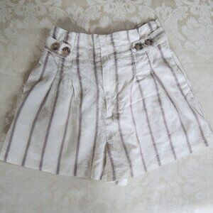 Gilli Cream & Brown Striped Linen Blend Lined Shorts M